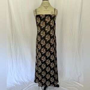 House of Harlow 1960 Open Back Tie-Up Satin Midi Dress in Black Floral Print - L